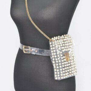 Rhinestone Clear Plus Size Belt Bag W/chain
